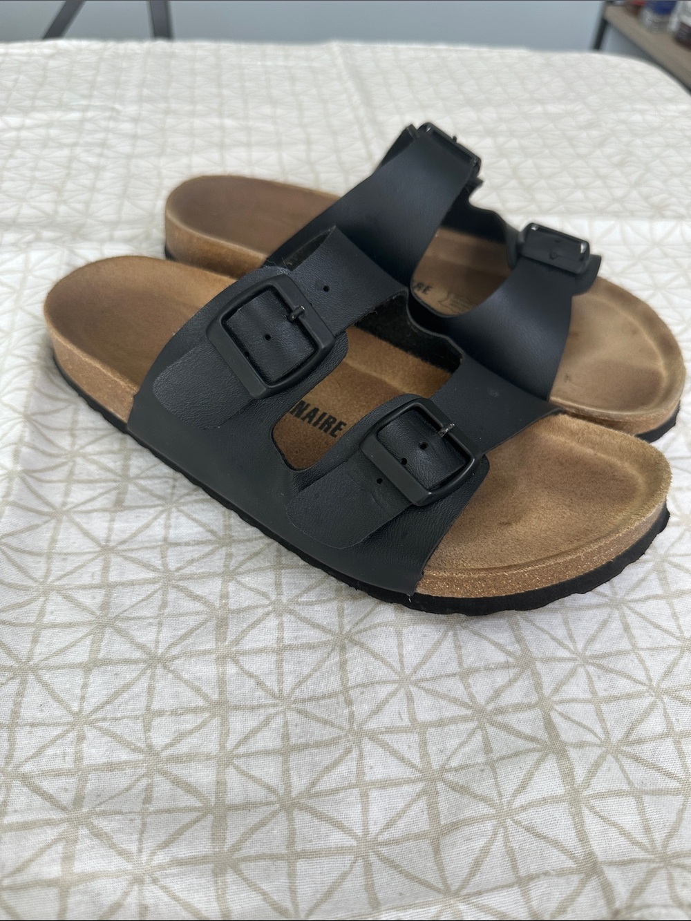 Women's Black Double-Buckle Comfort Slide Sandals
